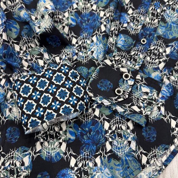 NWT Robert Graham Alloway Button Shirt S Blue Flip Cuff Floral Skull Mens $198 - Picture 2 of 12